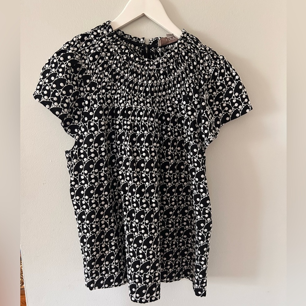 LOFT black and white eyelet cap sleeve blouse size L